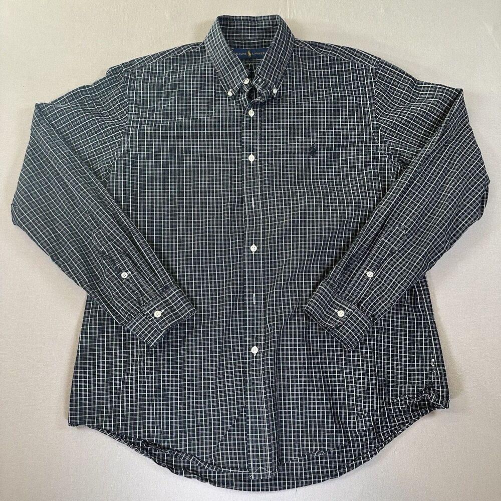 Ralph Lauren Black White Plaid Soft Cotton Button-Down Dress Shirt - Men's L